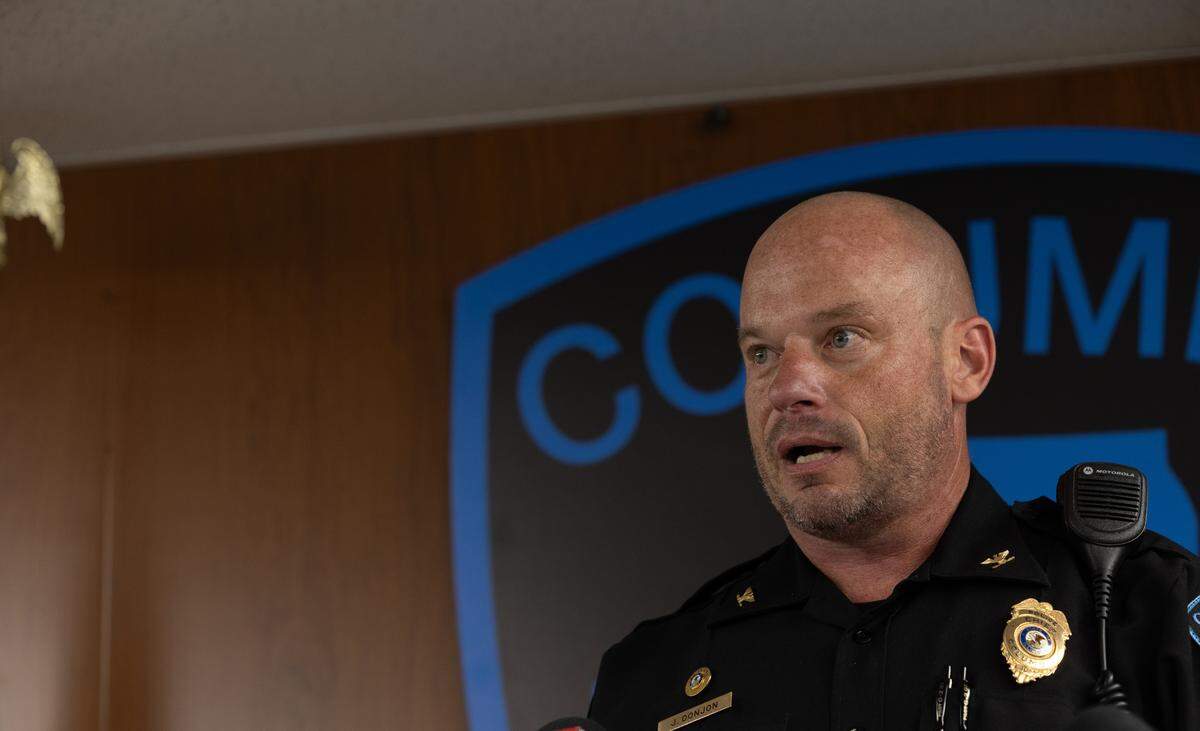 Columbia Police Chief Jason Donjon speaks during a news conference Monday regarding the kidnapping and subsequent shooting of a 51-year-old Columbia, Ill. Uber driver.