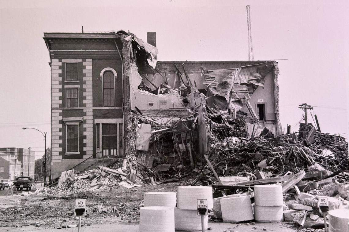 Segments from the columns of the St. Clair County Courthouse were salvaged during the demolition of the building in 1972.