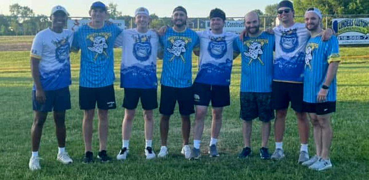 Wiffle Ball buddies and tournament organizers are, from left, Dominic Smiley (Marcus’s brother), Garrett Herring, Kurt Ober, Grant Herring, Justin Dye, Holden Schaefer, Chase Hackstadt (Tanner’s brother), and Hayden Schaefer.