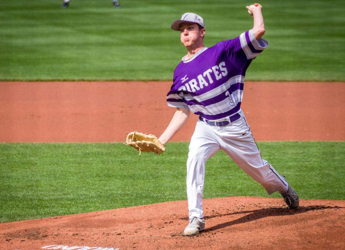 Even though he’s still a sophomore, Philip Reinhardt, the coach’s son, is Valmeyer’s best pitcher and one of its best hitters.
