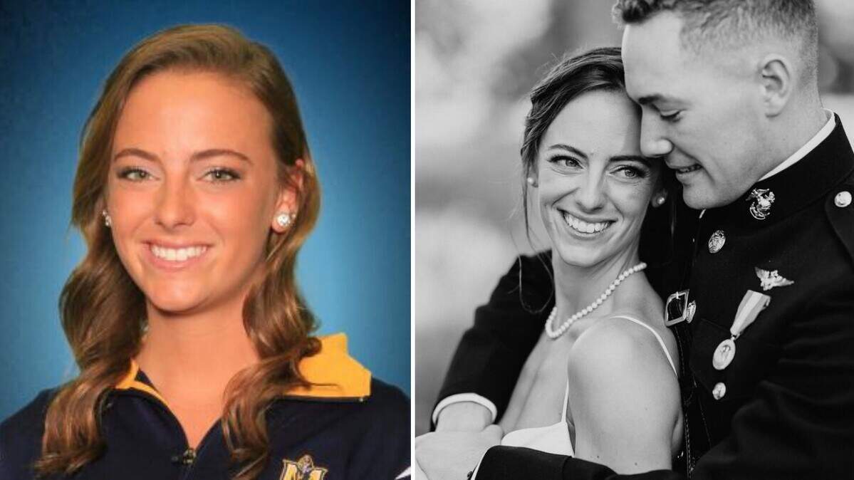 Eleanor “Ellie” Cooke, nee LeBeau, 29, formerly of Belleville, is shown as a senior at Murray State University in Murray, Kentucky, and at her wedding to Chase Cooke, a fellow U.S. Marine.