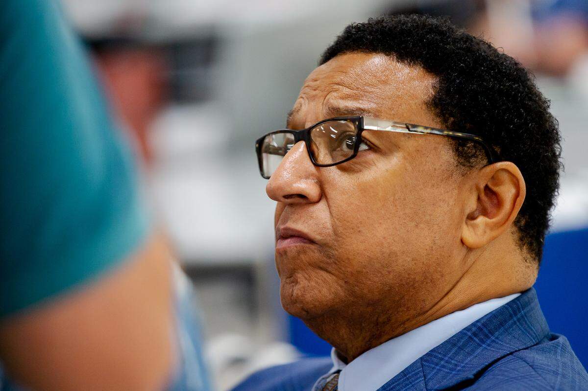 Alton Mayor David Goins listens to a meeting attendee on Tuesday, Aug. 30, 2022, during a presentation on Illinois’ Climate and Equitable Jobs Act at Lewis and Clark Community College’s Scott Bibb Center in Alton.