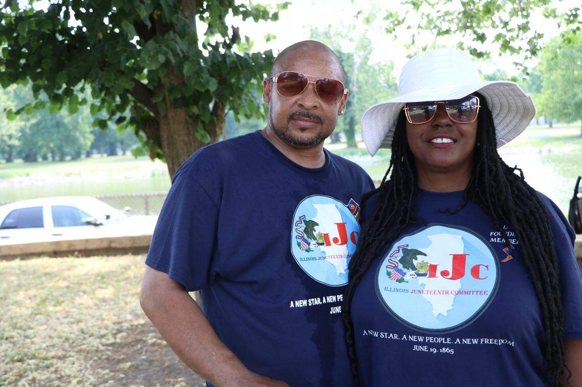 Stephanie and Terrance Taylor talk about Juneteenth in East St Louis on June 19, 2021.