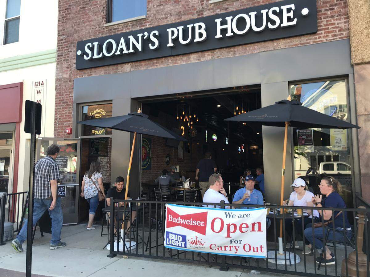 Sloan’s Pub House in Collinsville has a garage-style door that opens to create an open-air atmosphere in the restaurant and bar.