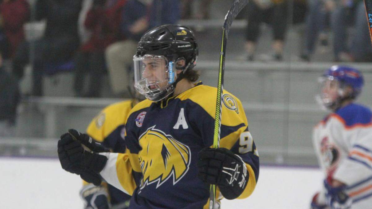 Graham Sudduth celebrates after scoring a goal in a playoff game this season.