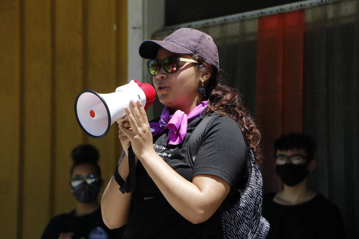 Piper Lee, 16, speaks at the Black Lives Matter protest she helped organize in Mascoutah. Lee spoke about systematic racism before more than 200 people marched through the streets of Mascoutah.