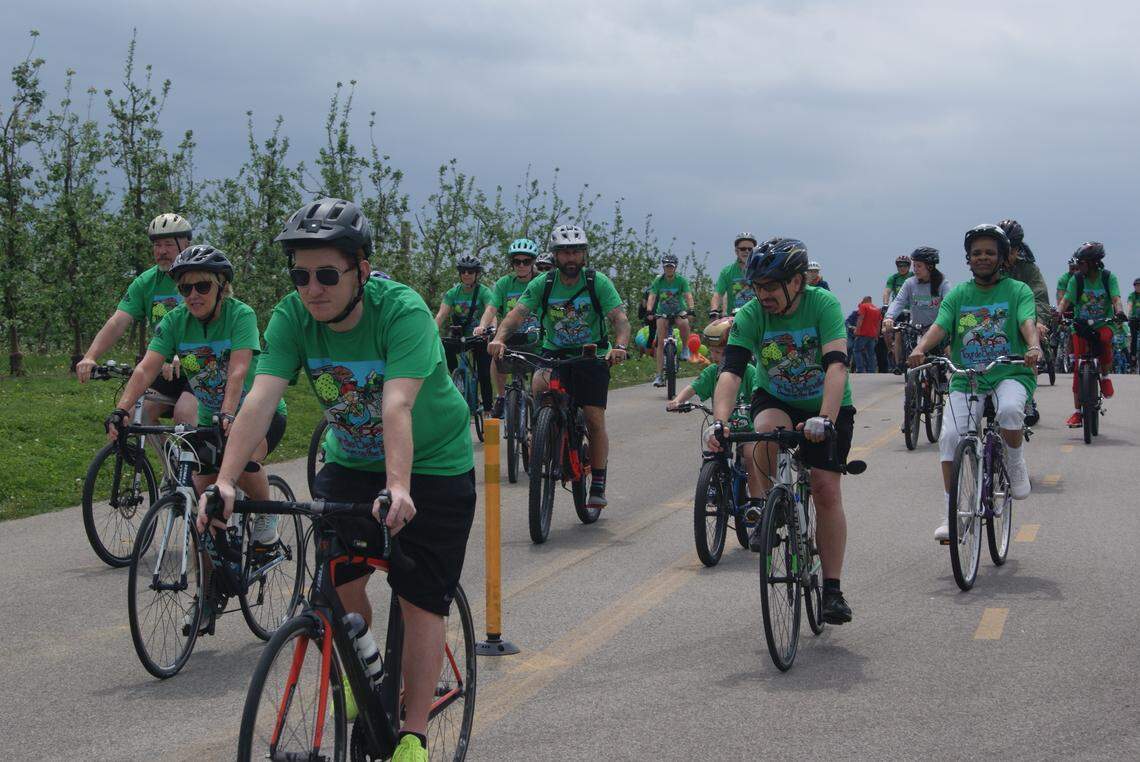 The annual Tour de Belleville started and ended at Eckert’s on Saturday. One of the longer routes was reduced from 16 miles to 12 miles as a precaution since storms were possible in the afternoon.