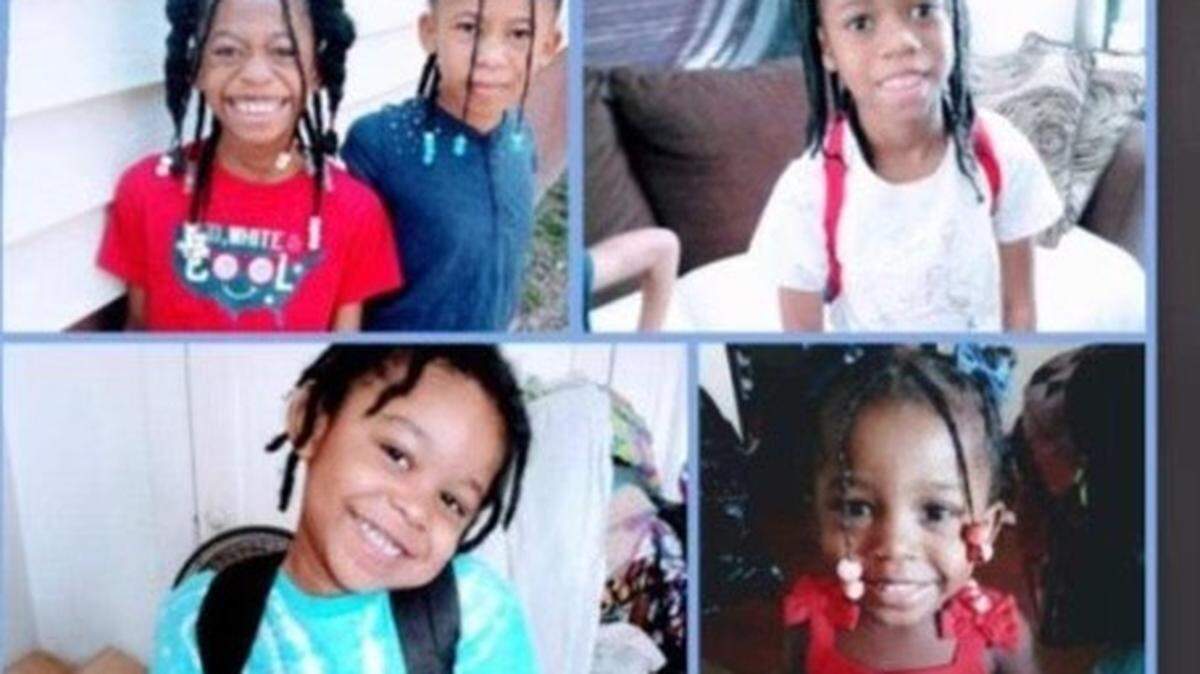 From left to right: 8-year-old twins Neveah Dunigan and Heaven Dunigan; Deontae Davis Jr., 9; Jabari Johnson, 4; and Loy’el Dunigan, 2. The five childen died in an Aug. 6, 2021, fire at their home.