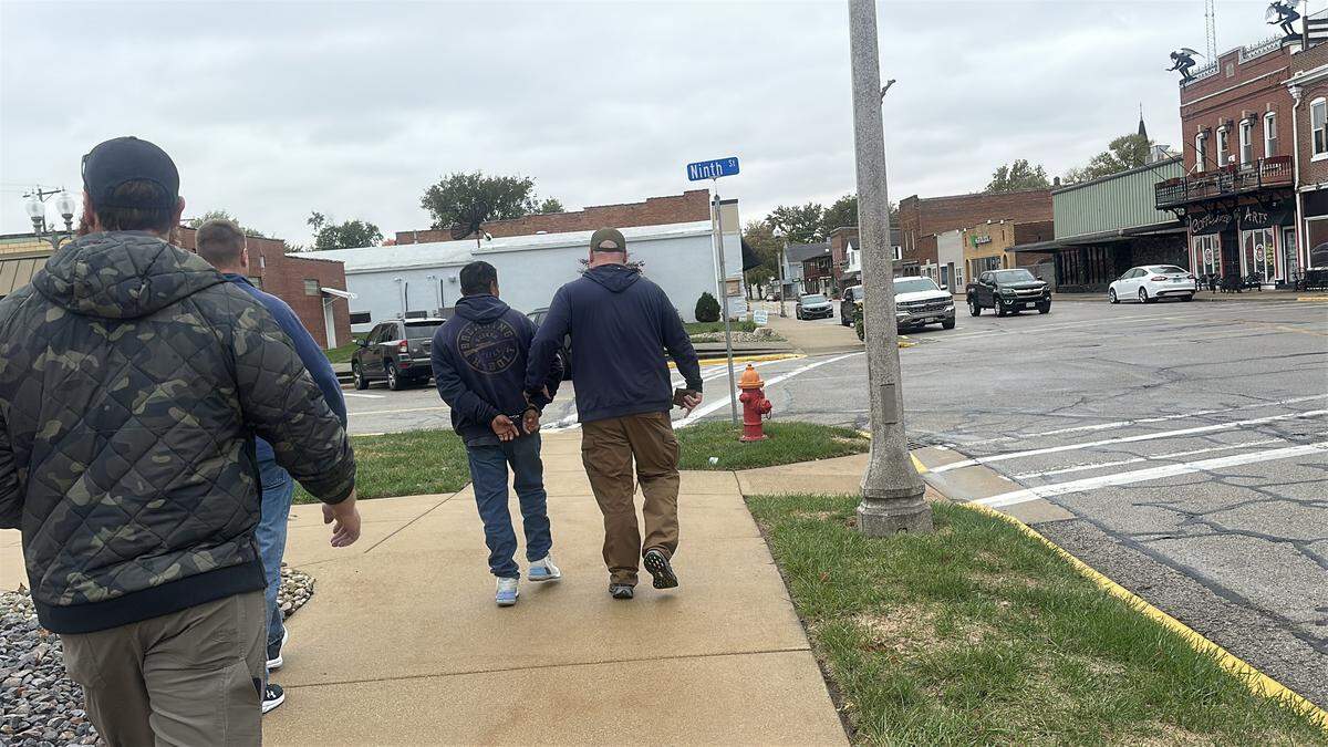 Jose Jeronimo Guardian, 48, was detained for deportation at the Clinton County Courthouse, 850 Fairfax St., in Carlyle, Illinois, on Monday, October 27, 2025. Men who arrested Guardian declined to identify themselves and took him out of the courthouse in handcuffs to an unmarked Dodge Durango after telling his daughter he was being taken to St. Louis.
