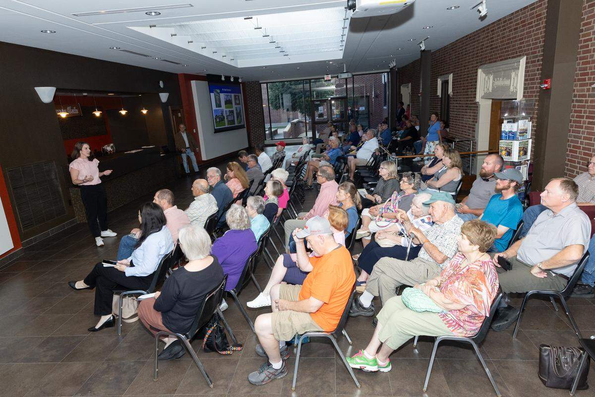 Rachael Cornick, director of operations for Shine Development Partners, speaks at a public meeting on the planned Mount Hope Cemetery solar farm in August at the Southwestern Illinois Justice and Workforce Development Campus in Belleville.