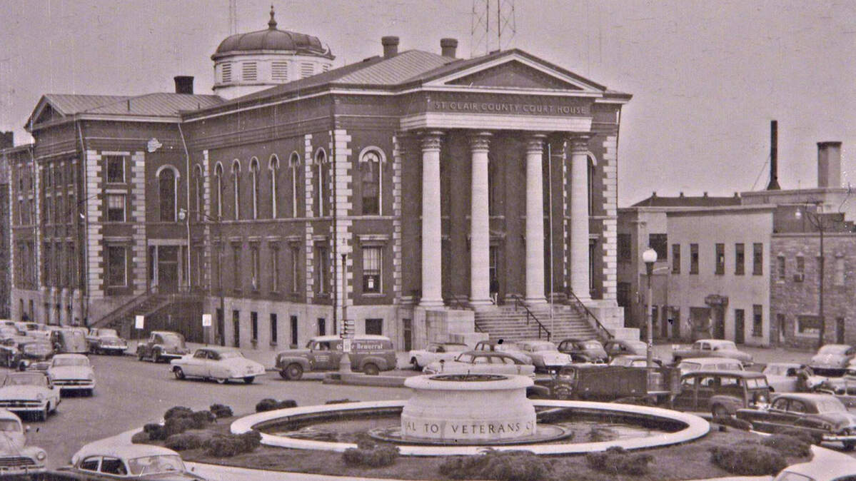 This photo from the Belleville Historical Society archives shows the St. Clair County Courthouse circa 1953. The building was demolished in 1972 and portions of the columns may be put on display in a proposed park in Belleville.