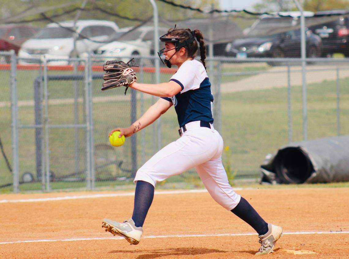 Belleville East hurler Olivia Hemmerle delivers a pitch during a game this season. Hemmerle is the winner of this week’s Belleville News-Democrat Softball Player of the Week high school poll, as selected by readers of bnd.com.
