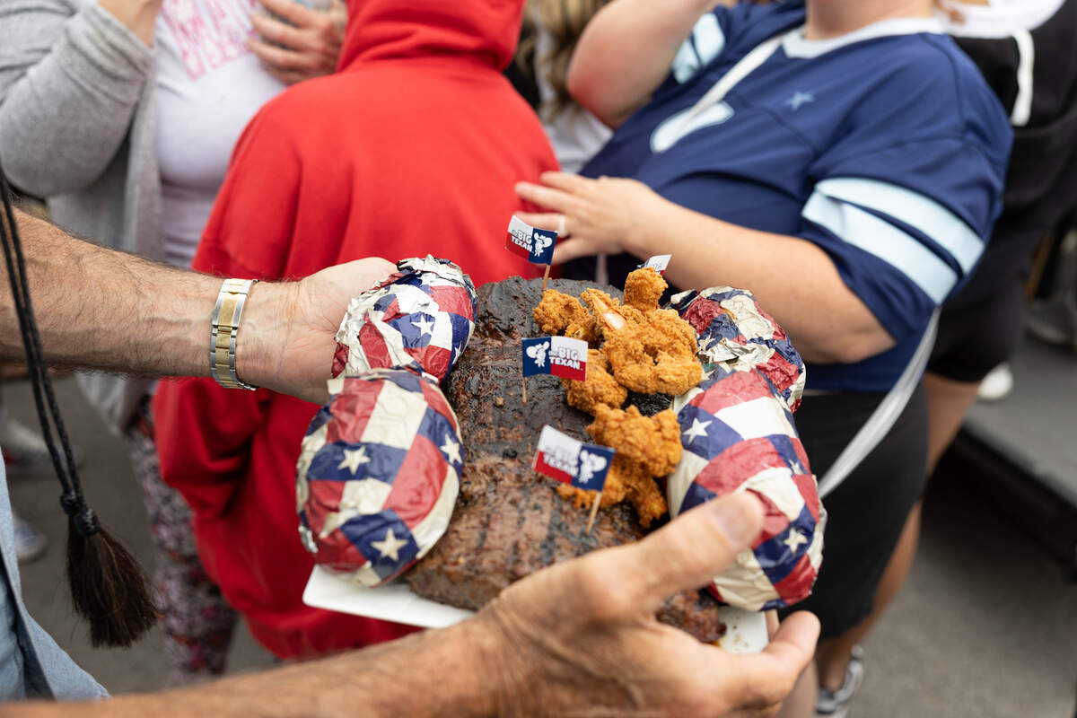 The “Big Texan” steak challenge includes a 72-ounce steak, baked potato, shrimp cocktail, a tossed salad and a roll. The event is part of the Centennial Route 66 caravan, which brings the legendary eating challenge to a different location every day.