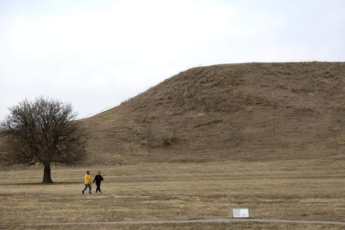 Monks Mound is the tallest of the ancient earthen structures at Cahokia Mounds State Historic Site in Collinsville.