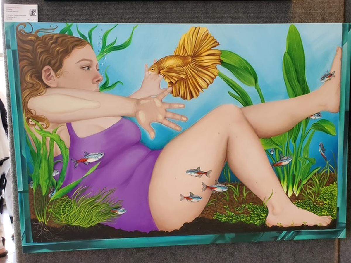 “Underwater Echoes,” by Chelsea Meise of Columbia High School won the Jeanne Aguirre A Touch of Whimsy Award at the Art on the Square High School Competition.
