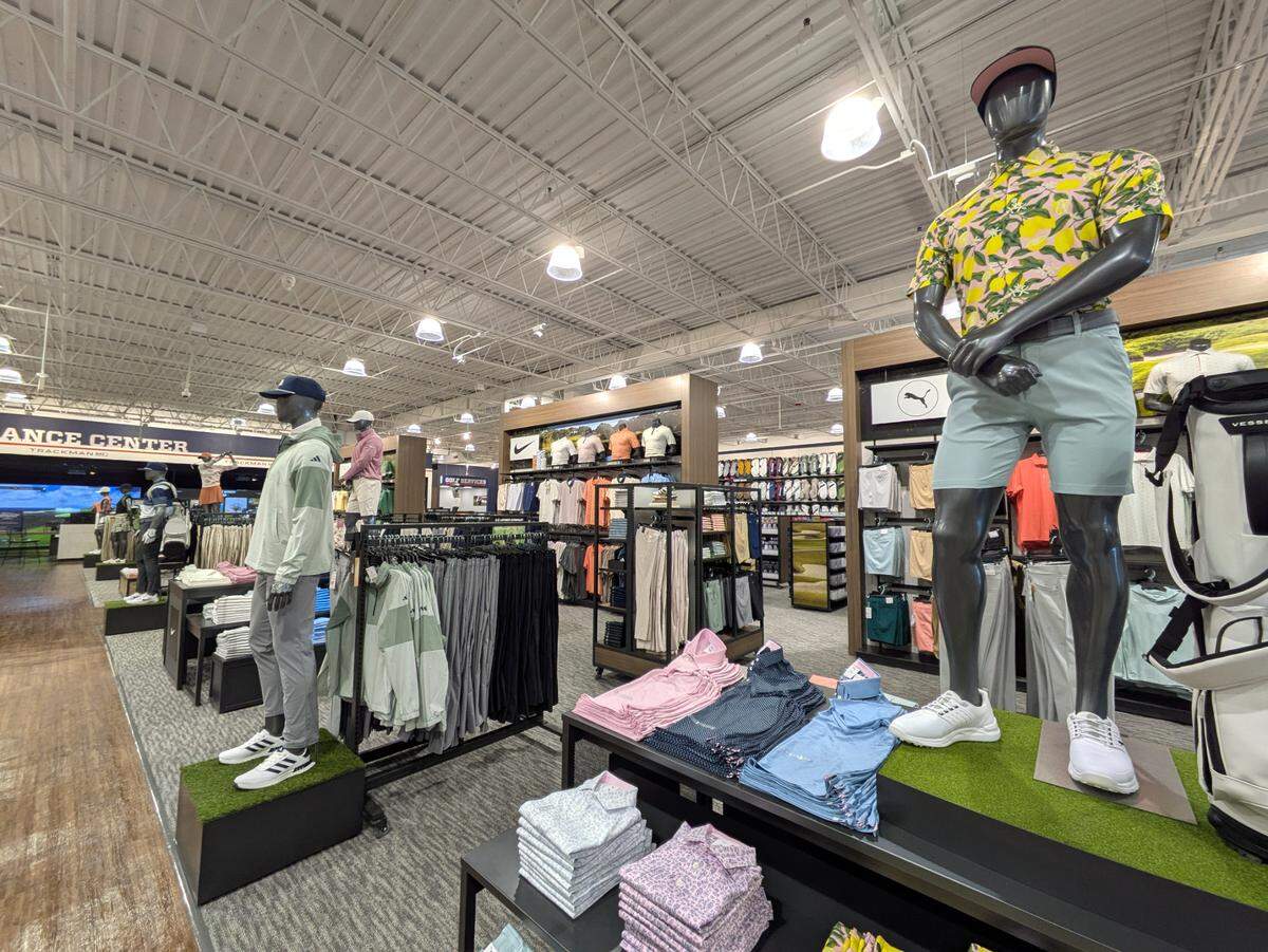 A view of the men’s golf apparel at Golf Galaxy in Fairview Heights