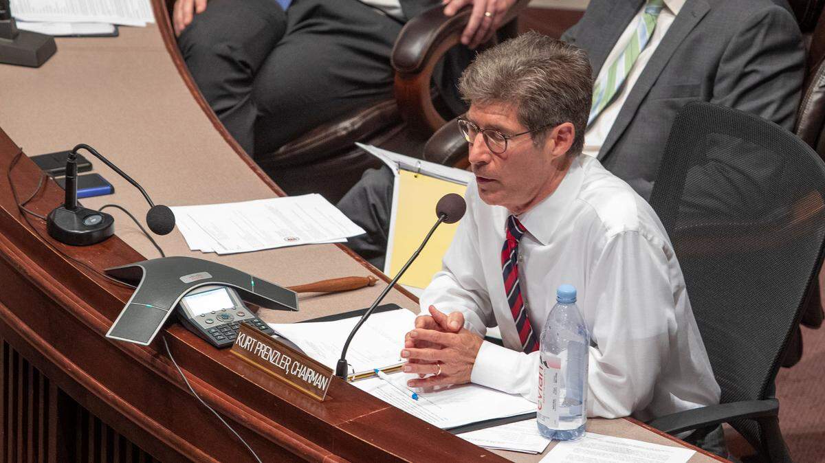 Madison County Board Chairman Kurt Prenzler, shown at a board meeting in 2022, is accused of violating a county ethics ordinance. The Republican is in the midst of a contentious reelection campaign.