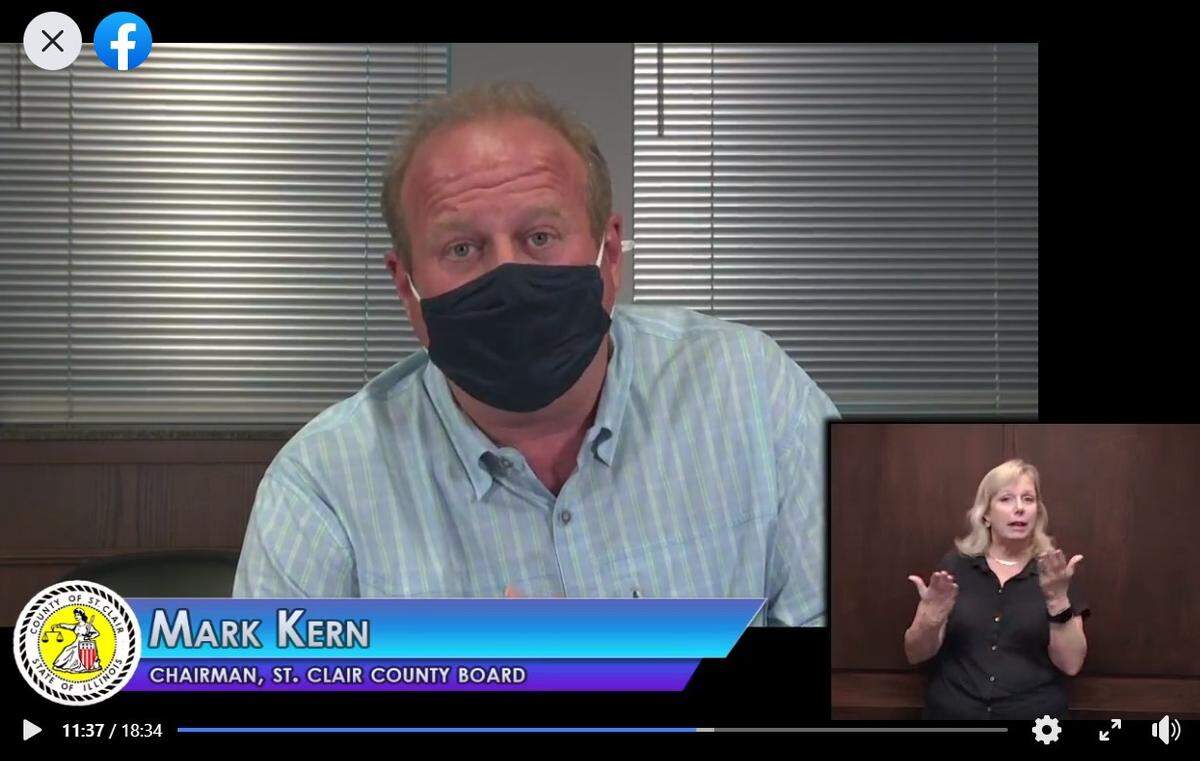St. Clair County Board Chairman Mark Kern announces Region 4 positivity rates on coronavirus tests during a daily Facebook briefing of the county’s Emergency Management Agency on Monday.