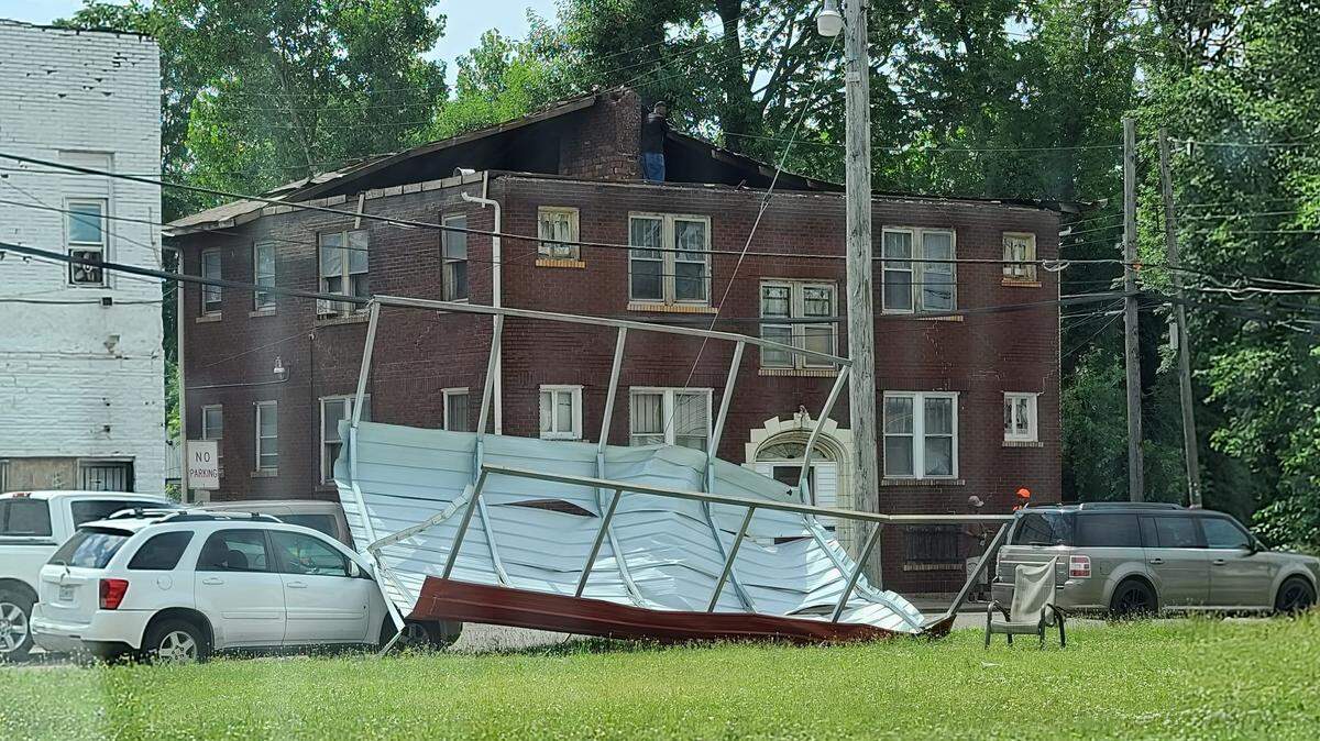 The St. Clair County Emergency Management Agency shared this photo of storm damage on Saturday morning. The roof was blown off an apartment complex in the 1600 block of State Street in East St. Louis during the severe thunderstorm on Friday night.
