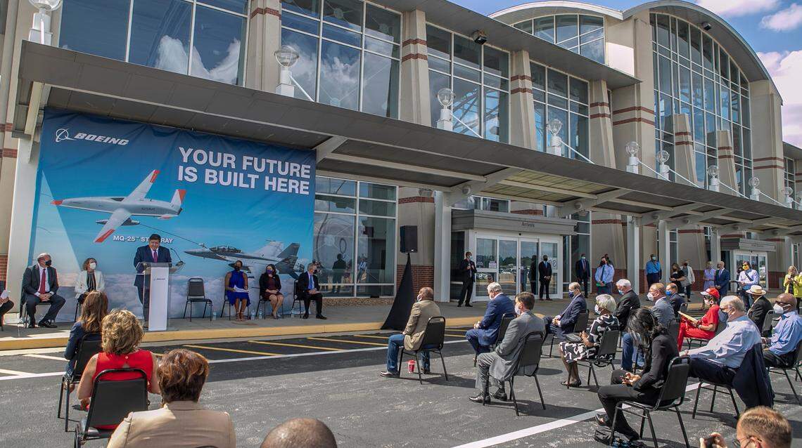 Illinois Gov. J.B. Pritzker and other officials held a news conference Friday to announce that The Boeing Co. is building a new production facility at MidAmerica St. Louis Airport in Mascoutah.