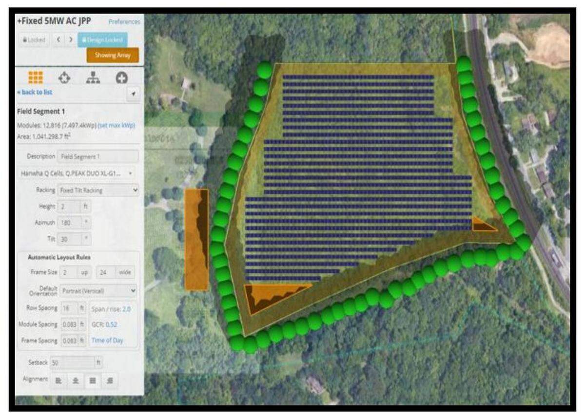 This diagram shows how solar panels will be positioned in the southeast corner of Mount Hope Cemetery property in Belleville under a city plan to lease 25 acres for a solar farm.