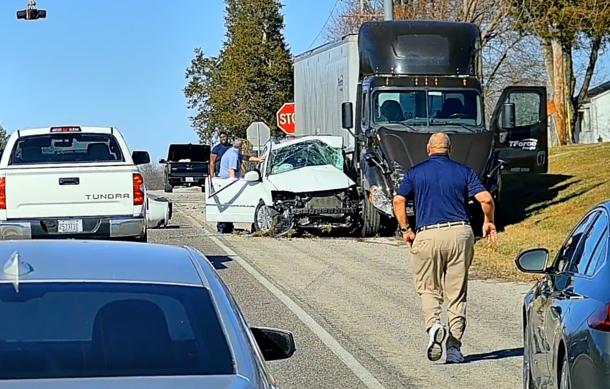 This is the crash scene at the intersection of Scott Troy Road and O’Fallon Troy Road on Wednesday afternoon. Cesilie Huebner of Troy died after the crash.