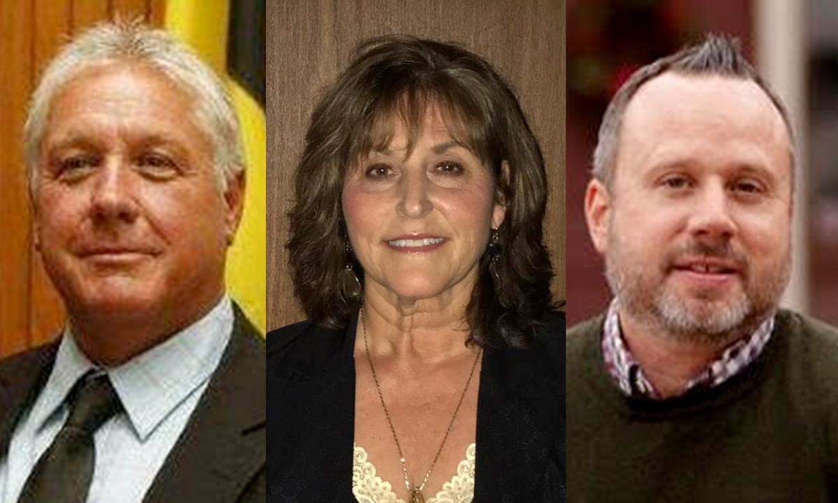 Alderman Joe Hazel, left, Carmen Duco and Alderman Andy Gaa are the Belleville City Council candidates endorsed by Mayor Mark Eckert. They are running against three candidates supported by St. Clair County Board Chairman Mark Kern.