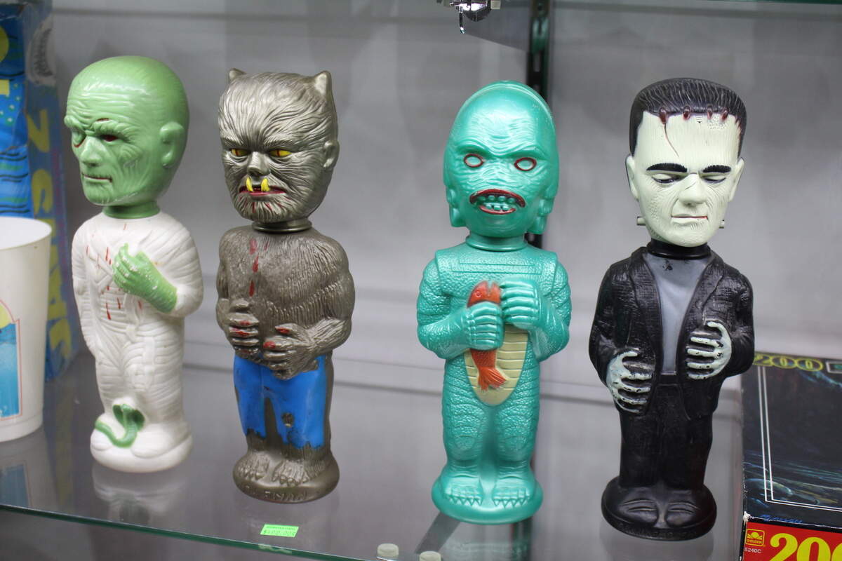 Owner Bill Cherry's favorite items at Monster Vinyl in Collinsville include these vintage Universal Studios Monster Soakies bottles, including The Mummy, The Wolf Man, Creature from the Black Lagoon and Frankenstein.