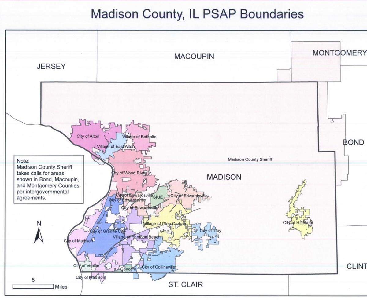 This map shows the boundaries for 911 call center boundaries.