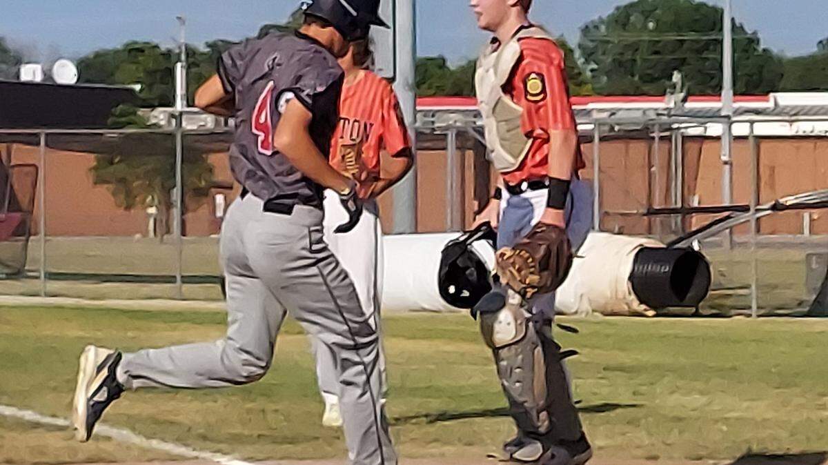Highland’s Nathan Terhaar comes home to score a run during a Senior Legion game against Trenton Post 778 on Wednesday, June 21, at Glik Park in Highland. Post 439 finished a solid season at 13-10.