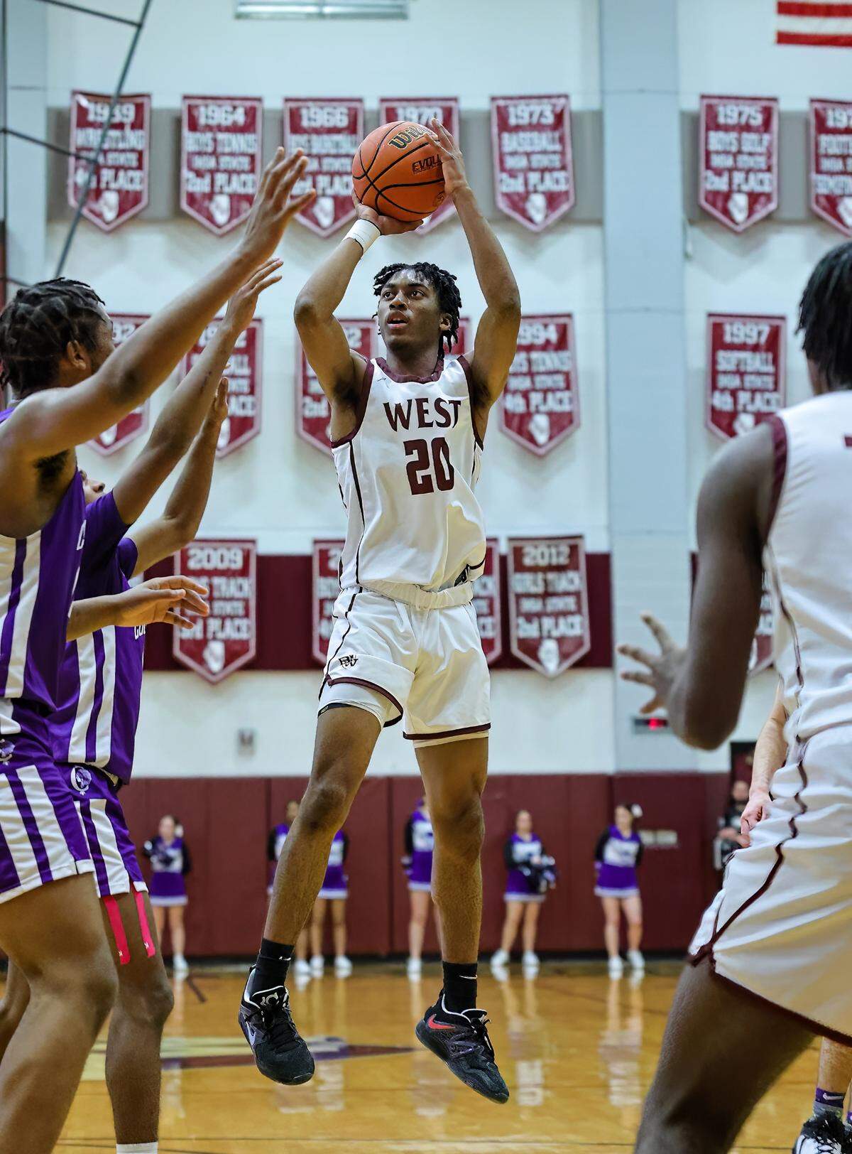 Belleville West’s David Marshall Jr. rises for a shot against Collinsville during Friday night’s Southwestern Conference game. The Kahoks ultimately posted a 71-60 victory.