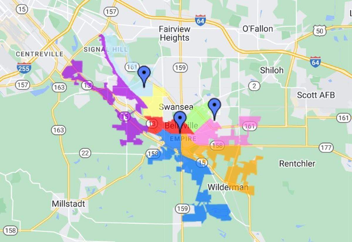 The green-shaded area is Belleville Ward 1, whose residents gathered at police headquarters last week to tell city officials about their problems with vagrancy, squatting and crime.