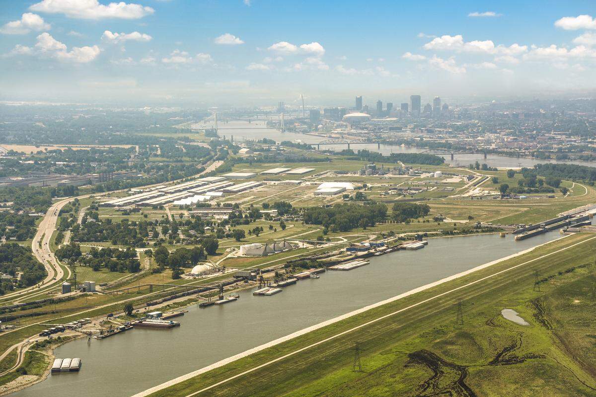 America’s Central Port in Granite City is one of four operating public ports along the Mississippi River in the St. Louis region. It’s a place where trucks, trains and barges meet to exchange freight.