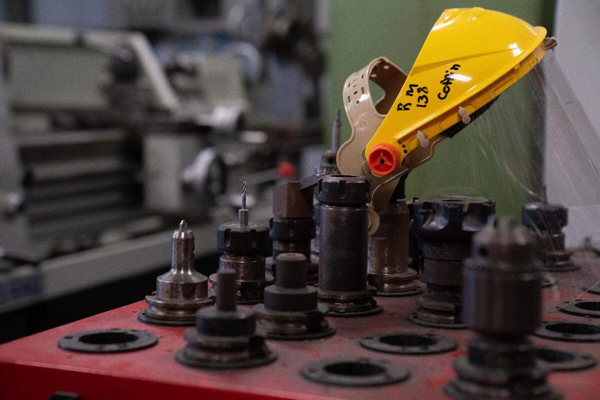 Welding equipment inside the Collinsville Area Vocational Center in Collinsville, Ill. on Sept. 21, 2023. The CAVC provides vocational training ranging from auto repair and precision machining to certified nursing and dental assisting.