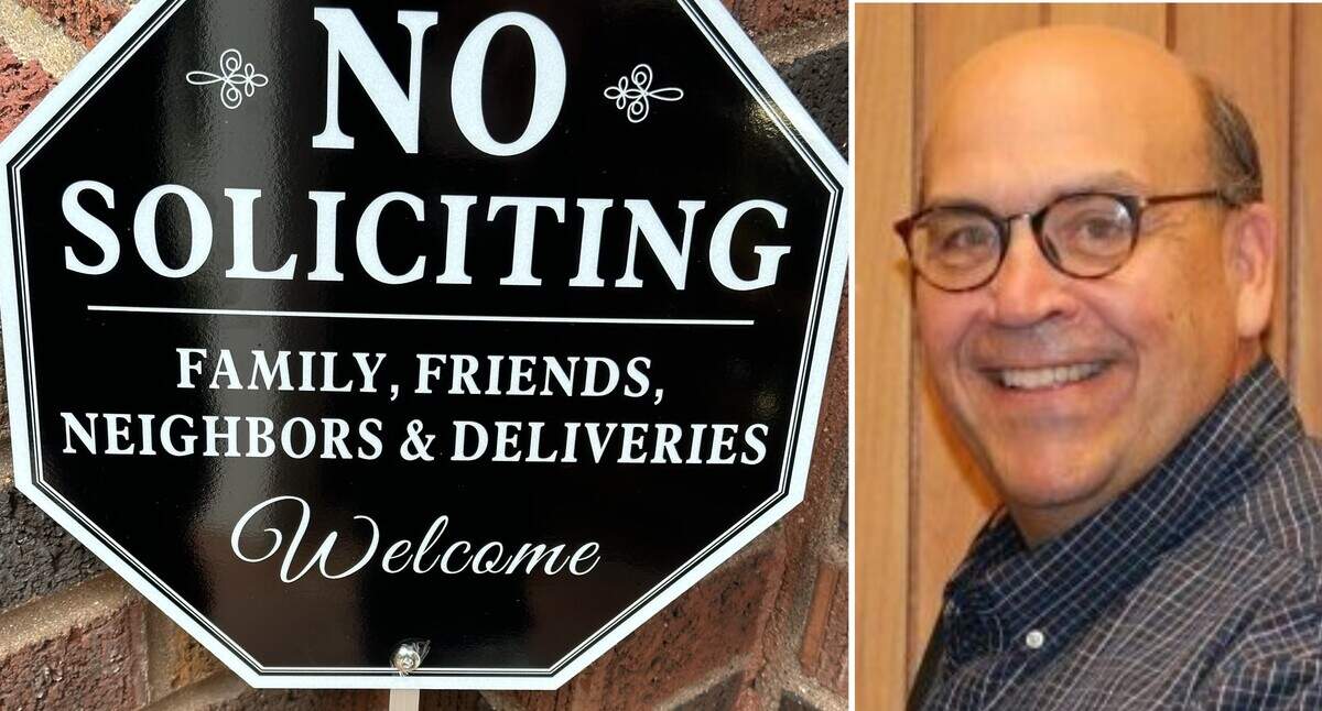 Ward 7 Alderman Phil Elmore, right, and his wife, Barb Elmore, posted a “no soliciting” sign at their house making it clear that family, friends, neighbors and deliveries are welcome but not people selling products or services.