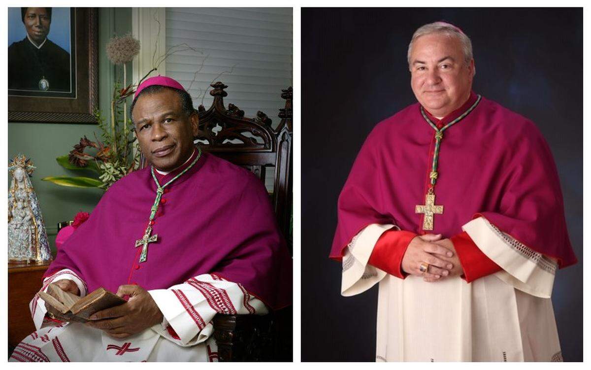 Bishop Edward K. Braxton and Bishop-Elect Michael G. McGovern are shown in their official portraits for the Catholic Diocese of Belleville.