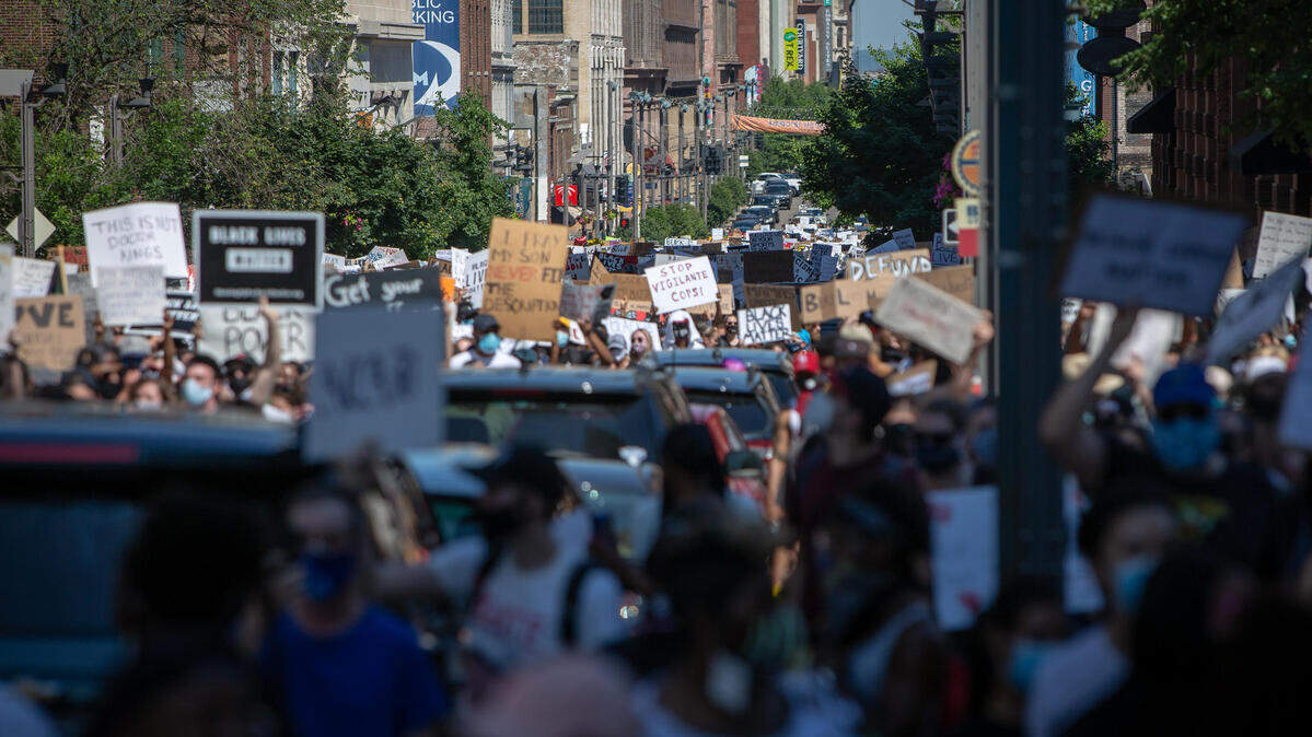 Thousands demonstrated in from of St. Louis City Hall and marched through downtown during a 2020 police reform protest.
