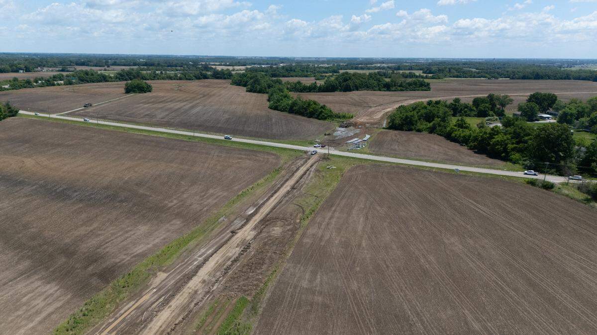 Looking east at Main Street in Shiloh, where the construction of a two-lane extension of Frank Scott Parkway East is currently underway to connect the road to Air Mobility Drive.