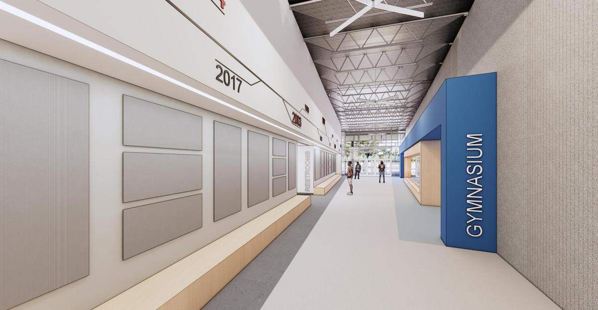 This rendering shows what the athletic commons area near the main gym in the new Cahokia High School will look like.