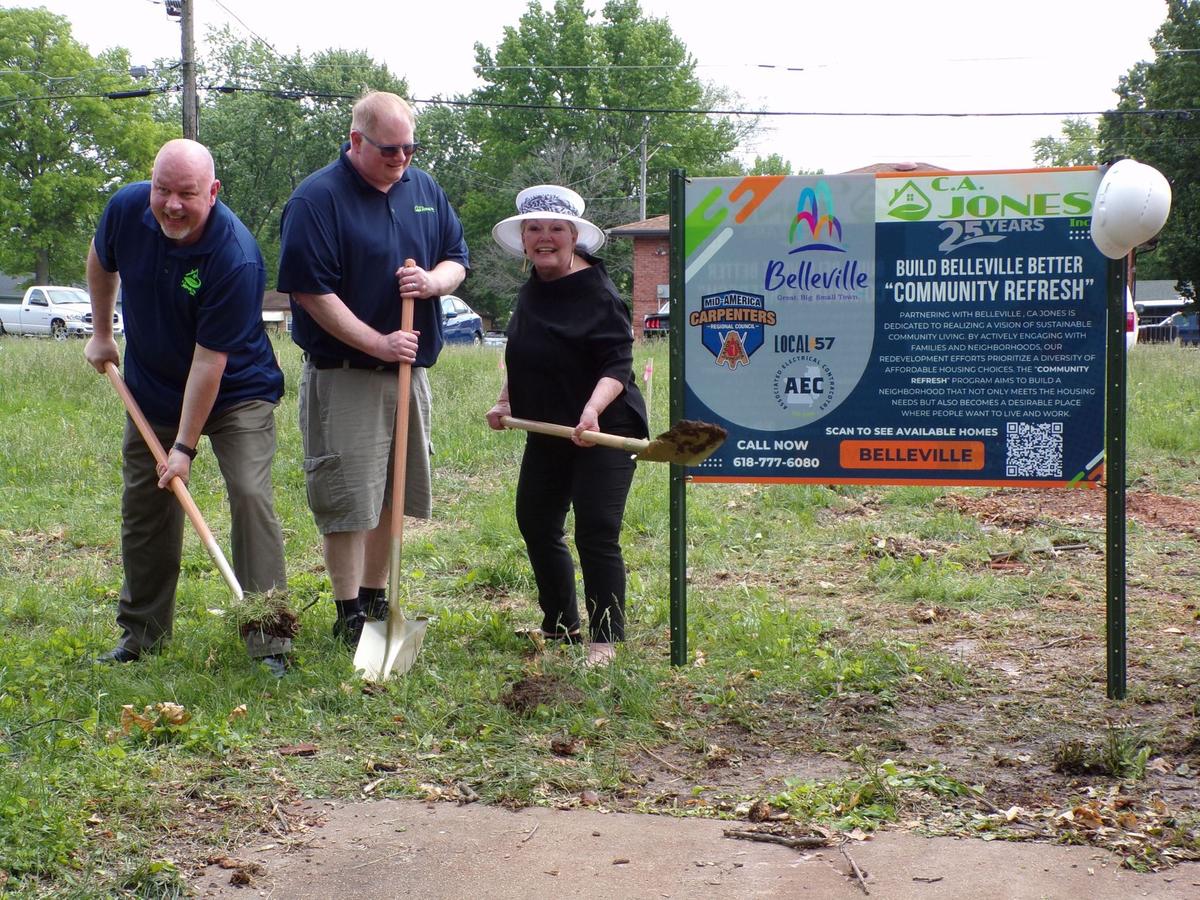 Mayor Patty Gregory, right, is shown breaking ground with developers who are building homes as part of Belleville’s Infill Redevelopment Program. The photo was posted with a June 5 blog post by Matthew Allison, former public relations and marketing manager.