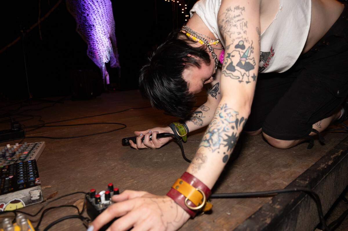 California-based noise musician I’ve Never Been Here Before rests after a particularly energetic song.