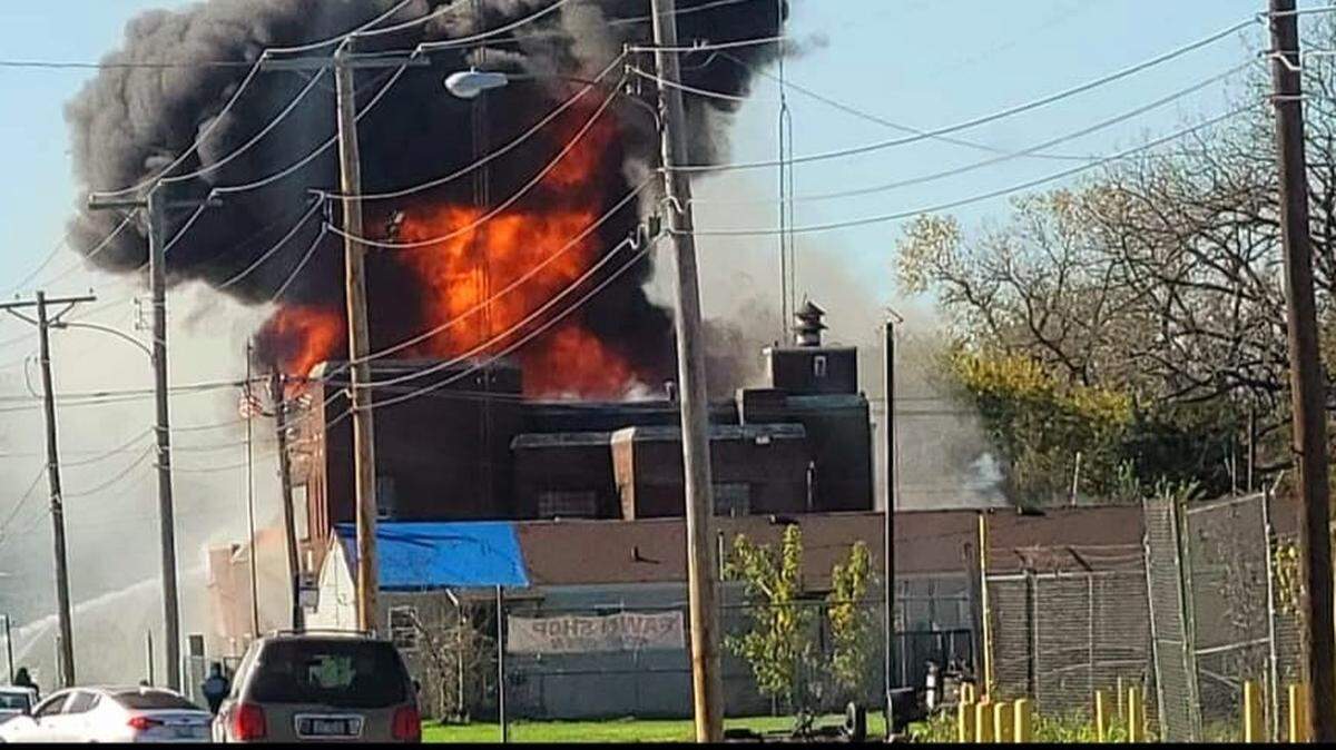 This file photo from 2021 shows a fire at the Washington Park municipal building that housed the village’s police and fire departments.
