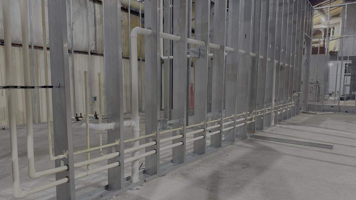 Interior framework at the Old Base Factory in O'Fallon