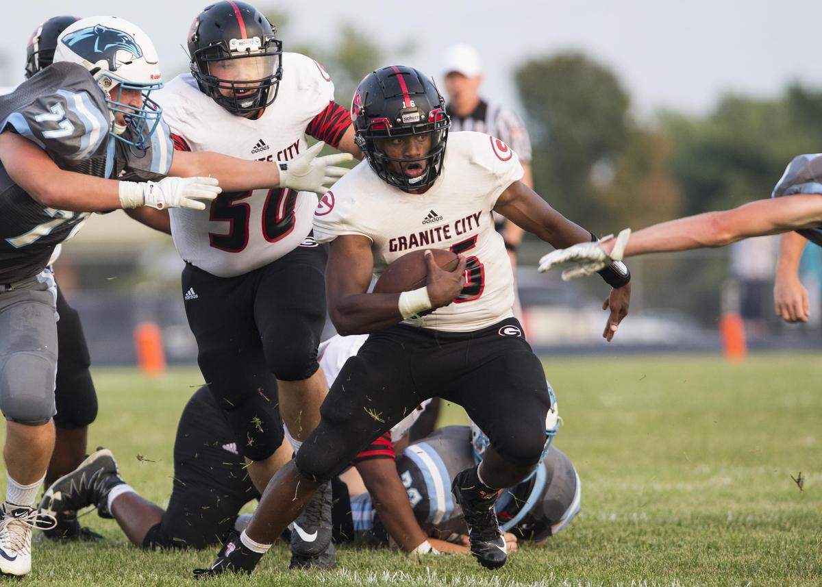 Granite City’s Freddy Edwards carries the ball during Friday night’s game in Jerseyville.