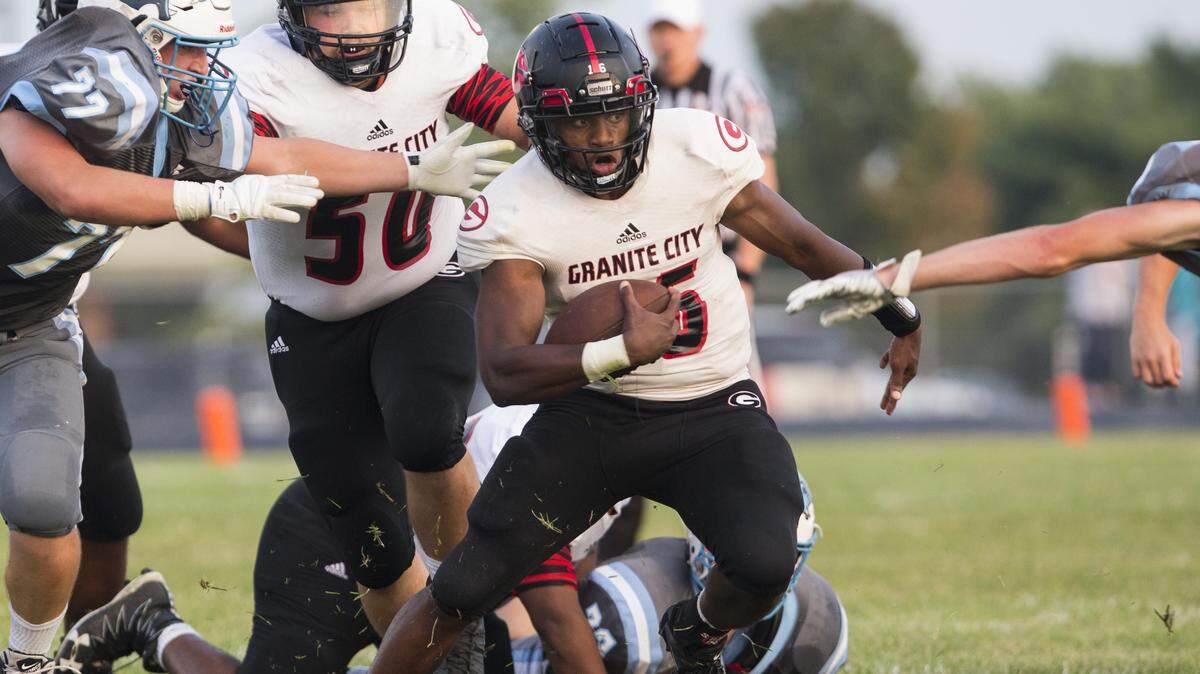Granite City’s Freddy Edwards carries the ball during Friday night’s game in Jerseyville.