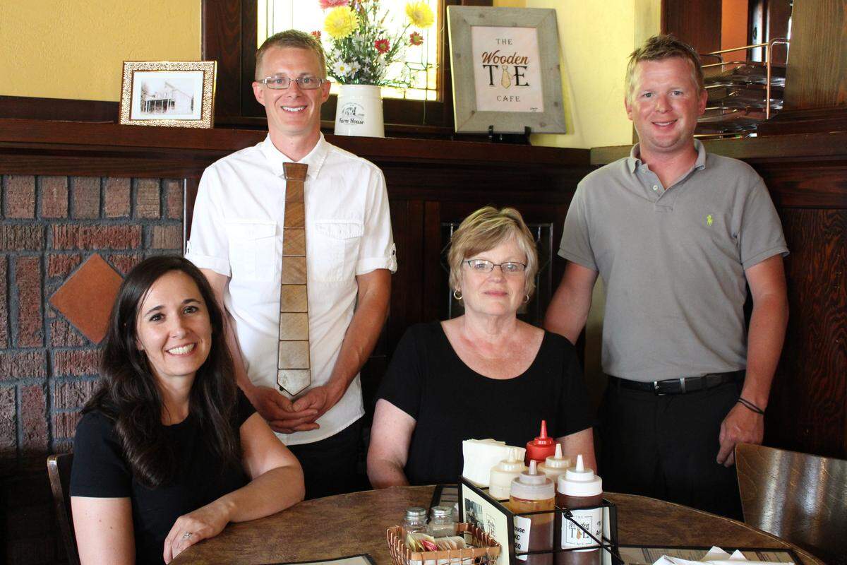 The Jacksons who operate the Wooden Tie Cafe in Pierron are, left to right, Mary, her husband, Joe, Joe’s mother, Sharon, and Joe’s brother, Andrew. Not pictured is Sharon’s husband, Bob.