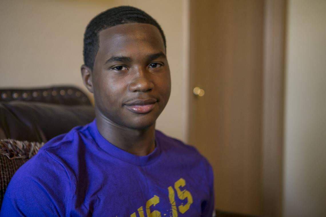 Jaylon McKenzie is shown as a 13-year-old standout football player and student at Central Junior High School in Belleville.