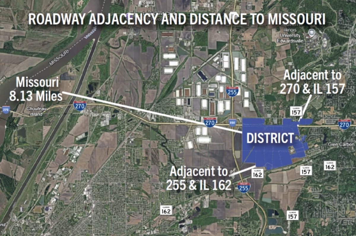 The STAR bonds district proposed by Glen Carbon, which now awaits state approval, sits southeast of the intersection of Interstates 255 and 270 in Madison County.