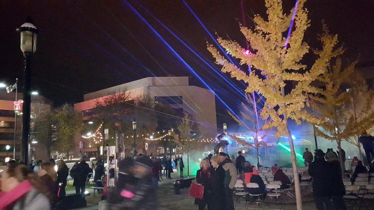 Opening night of the 2016 Belleville Christkindlmarkt included a laser light show attended by an estimated 800 people in downtown Belleville.