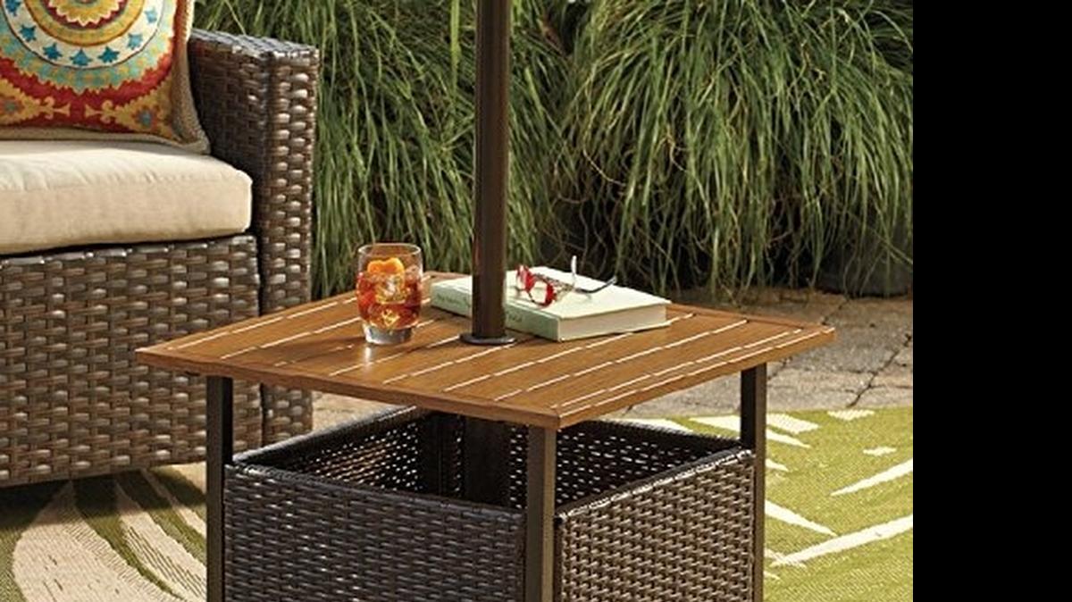 
This side table from Bed, Bath & Beyond was created to hold a patio umbrella.
